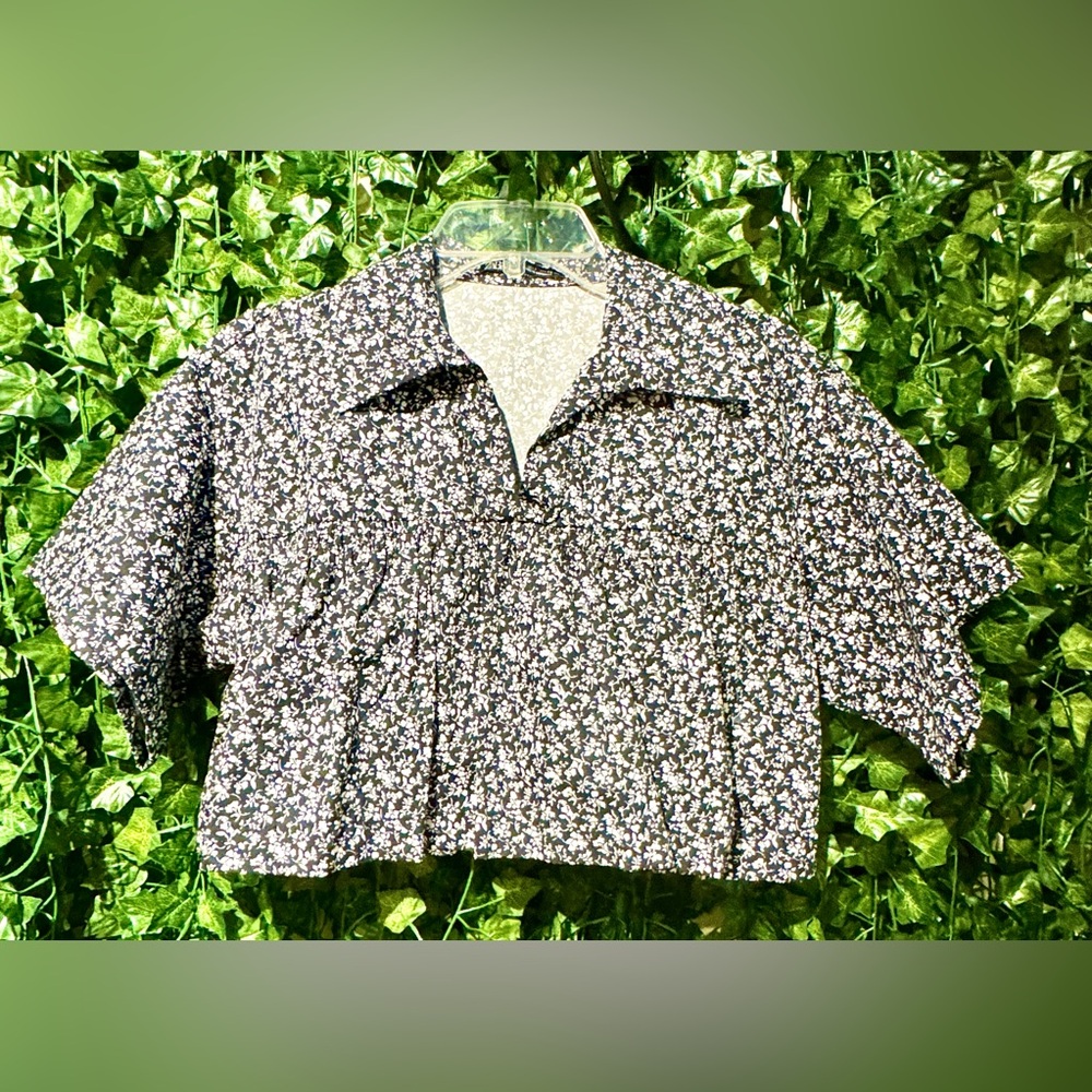 NWOT Zara Collared Oxford Cropped Blouse